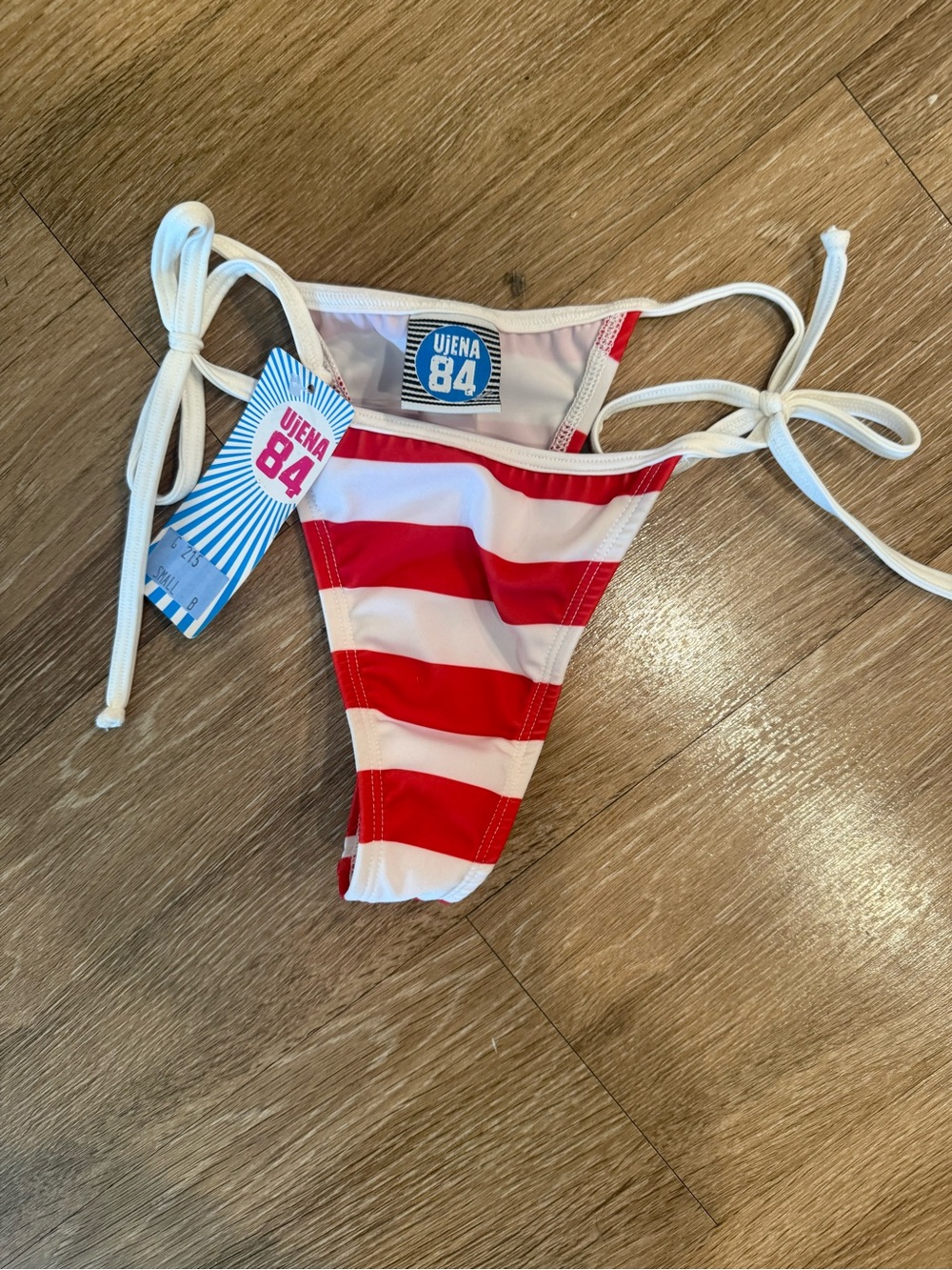 UjENA Girls Red & White Striped Tie-Side Bikini Bottom